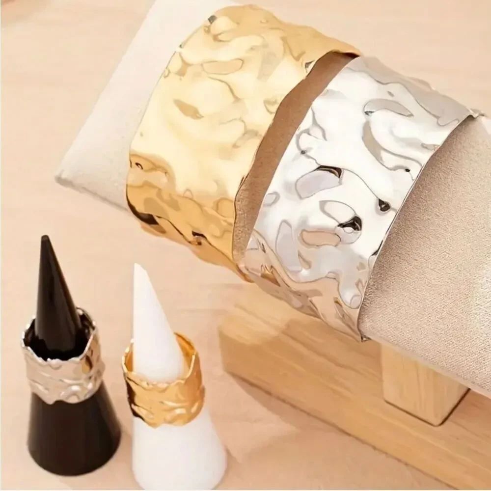 Metallic Gold Bangle Bracelet Matching Ring Set - Picture 4 of 4